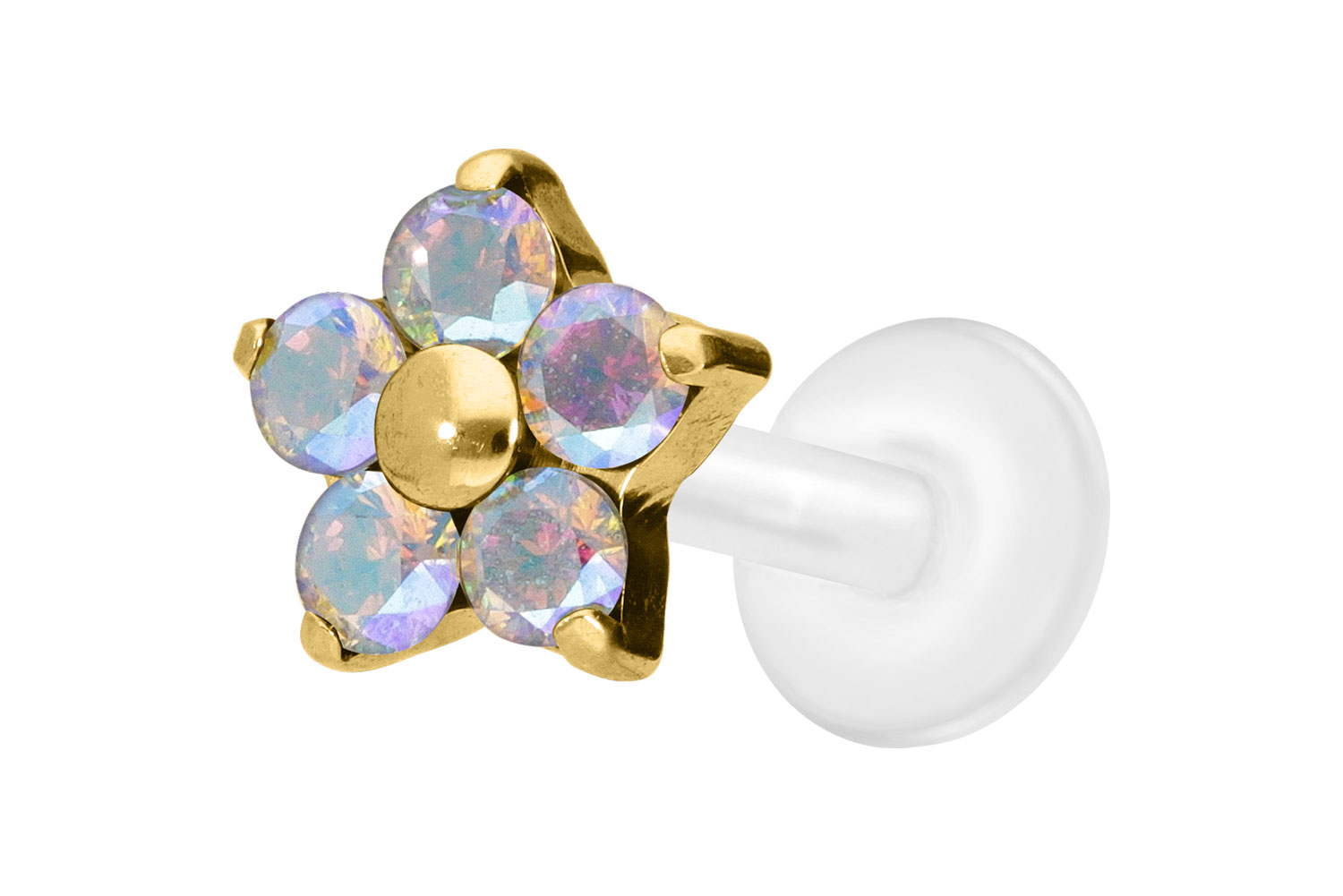 PTFE Labret Piercing mit Innengewinde + Titan-Aufsatz KRISTALLBLUME